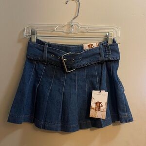 Sincerely Jules Mini Denim Pleated Skirt w/ Belt